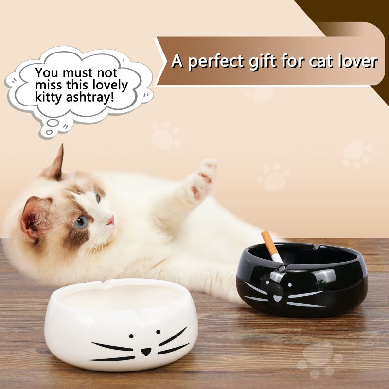 Koolkatkoo Cute Cat Ashtray Indoor or Outdoor Use Ceramic Ash Holder for Smokers Girls Women Decorative Ashtrays for Home Office Cat Lover Ash Tray Black and White - Image 5